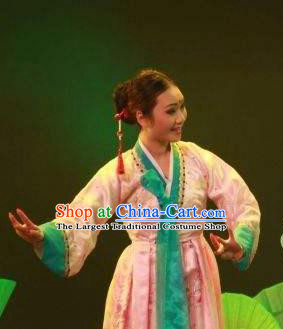 Chinese Shaoxing Opera Young Female Garment Apparels and Hair Accessories Chunh Yang Yue Opera Garment Costumes Courtesan Chun Xiang Hanbok Dress