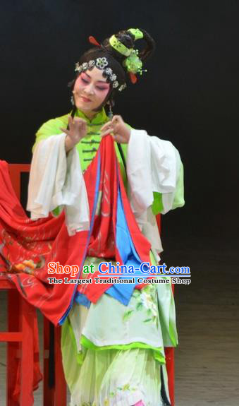 Meng Jiangnv Chinese Shaoxing Opera Hua Tan Costumes and Headpieces Yue Opera Actress Green Dress Garment Apparels