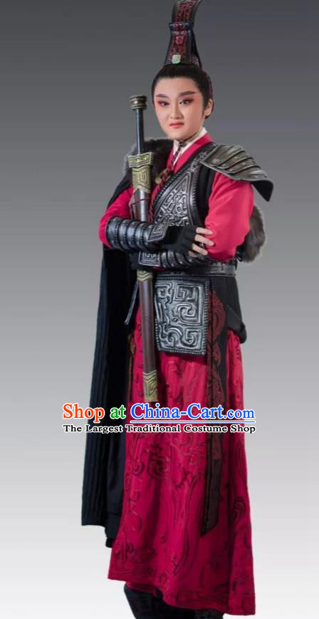 Chinese Yue Opera General Apparels Costumes and Headpiece From Love to Patriotism Deliver the Messenger Shaoxing Opera Wusheng Young Male Armor Garment