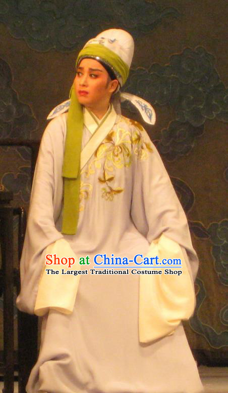 Chinese Classical Yue Opera Young Scholar Robe Apparels Costumes and Headwear Dao Guan Qin Yuan Shaoxing Opera Xiaosheng Pan Bizheng Garment