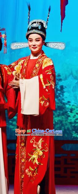 Chinese Yue Opera Li Mei Yue Young Male Wedding Clothing and Hat Shaoxing Opera Scholar Costumes Xiaosheng Apparels Garment
