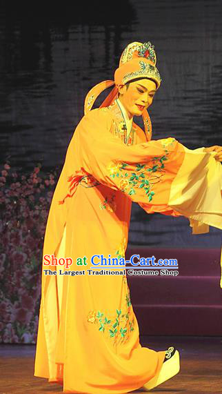 He Wenxiu Chinese Yue Opera Young Male Robe Costumes and Headwear Shaoxing Opera Xiaosheng Scholar Garment Apparels Clothing