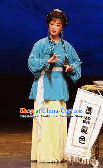 Chinese Shaoxing Opera Country Lady Wang Lanying Dress Garment and Hair Accessories He Wenxiu Yue Opera Hua Tan Costumes Young Female Apparels