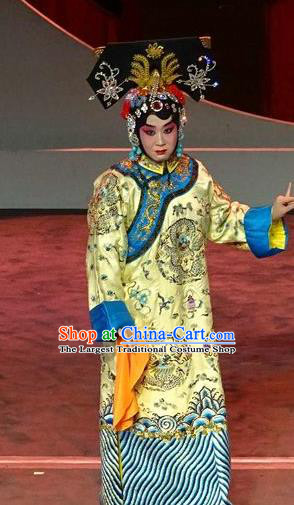 Chinese Beijing Opera Qing Dynasty Queen Borjigin Apparels Costumes and Headdress Nan Hai Zi Traditional Peking Opera Empress Dress Garment