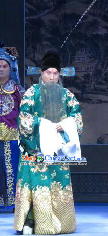 Lv Bu And Diao Chan Chinese Ping Opera Laosheng Costumes and Headwear Pingju Opera Elderly Male Apparels Green Official Clothing