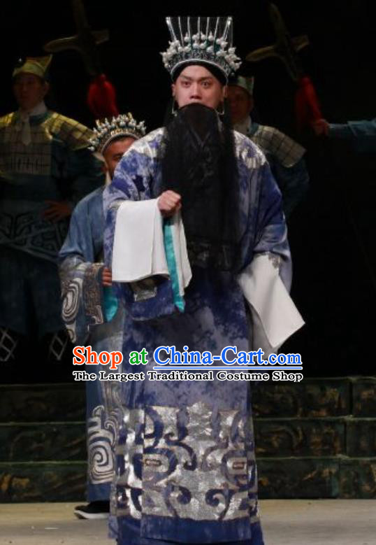 Chun Qiu Er Xu Chinese Peking Opera Official Shen Baoxu Garment Costumes and Headwear Beijing Opera Elderly Male Apparels Minister Clothing