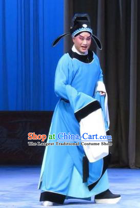 Zhou Ren Xian Sao Chinese Ping Opera Young Male Costumes and Headwear Pingju Opera Scholar Zhou Ren Apparels Clothing