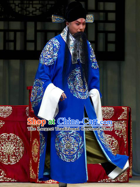 Han Yuniang Chinese Peking Opera Official Cheng Pengjv Embroidered Robe Garment Costumes and Headwear Beijing Opera Laosheng Apparels Clothing