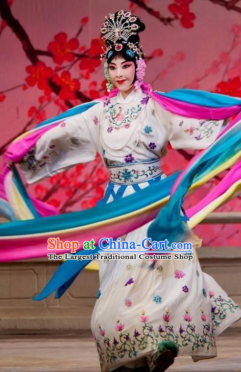 Chinese Beijing Opera Fairy Apparels Goddess Costumes and Headdress Petal Sprinkles From Heaven Traditional Peking Opera Actress Dress Garment