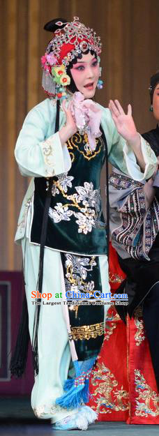 Chinese Beijing Opera Young Female Apparels Romance of the Iron Bow Costumes and Headpieces Traditional Peking Opera Actress Dress Diva Chen Xiuying Garment