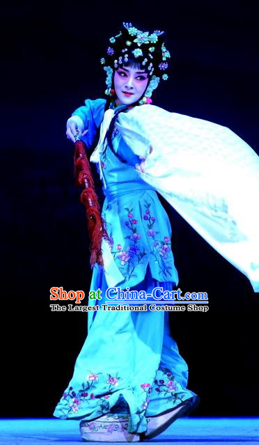 Chinese Beijing Opera Xiaodan Servant Girl Apparels Tian Dao Xing Costumes and Headdress Traditional Peking Opera Li Ruilian Dress Maidservant Garment
