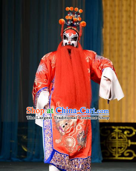 Hong Yang Dong Chinese Peking Opera Takefu Garment Costumes and Headwear Beijing Opera Jing Role Apparels Martial Male Jiao Zan Clothing