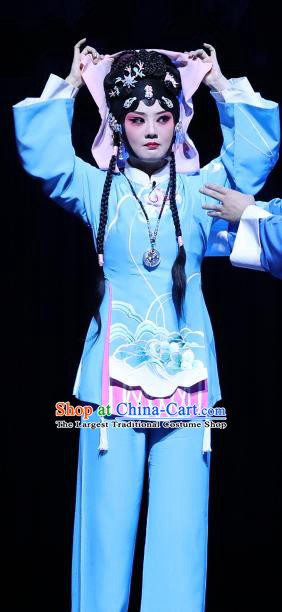 Chinese Beijing Opera Fisher Maiden Apparels Jing Hai Hun Costumes and Headpieces Traditional Peking Opera Dress Village Lady Garment