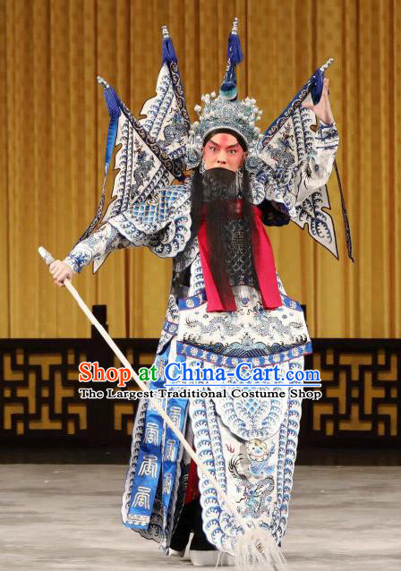 Yi Zhan Cheng Gong Chinese Peking Opera Kao Suit with Flags Garment Costumes and Headwear Beijing Opera Military Officer Apparels General Yan Yan Armor Clothing