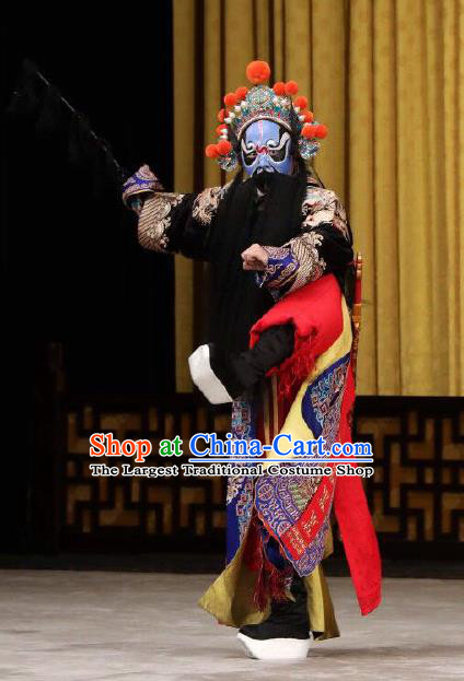 Xing Han Tu Chinese Peking Opera Martial Male Garment Costumes and Headwear Beijing Opera Bodyguard Apparels Wusheng Clothing