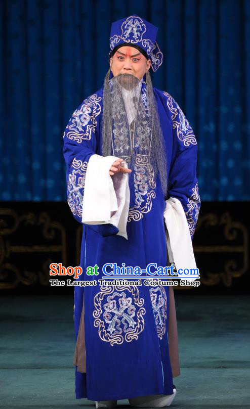 Sang Yuan Ji Zi Chinese Peking Opera Old Man Garment Costumes and Headwear Beijing Opera Elderly Male Deng Bodao Apparels Laosheng Clothing