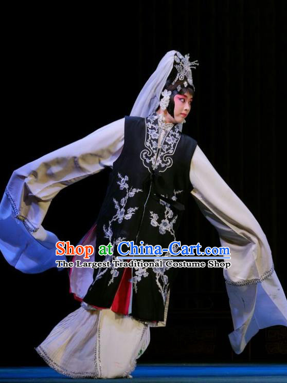 Chinese Beijing Opera Young Female Yan Xijiao Apparels Catch San Lang Costumes and Headdress Traditional Peking Opera Tsing Yi Dress Garment