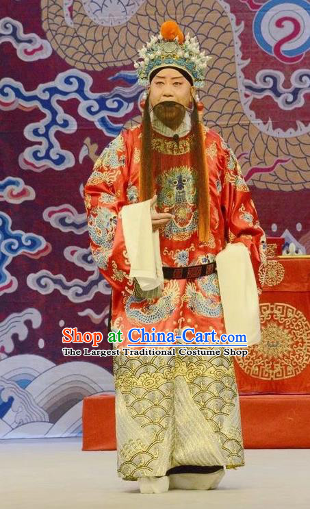 Shen Ting Ling Chinese Peking Opera Laosheng Apparels Costumes and Headpieces Beijing Opera Lord Liu Bei Garment Elderly Male Clothing