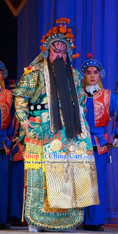 Legend of Xu Mu Chinese Peking Opera General Guan Yu Apparels Costumes and Headpieces Beijing Opera Military Officer Garment Armor Clothing