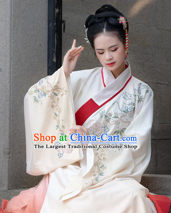 Traditional Chinese Ancient Patrician Lady Embroidered Hanfu Dress Garment Ming Dynasty Historical Costumes Long Blouse and Skirt for Women