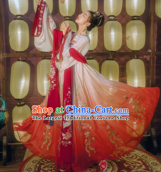 Chinese Traditional Tang Dynasty Embroidered Hanfu Dress Ancient Court Princess Garment Historical Costumes Complete Set