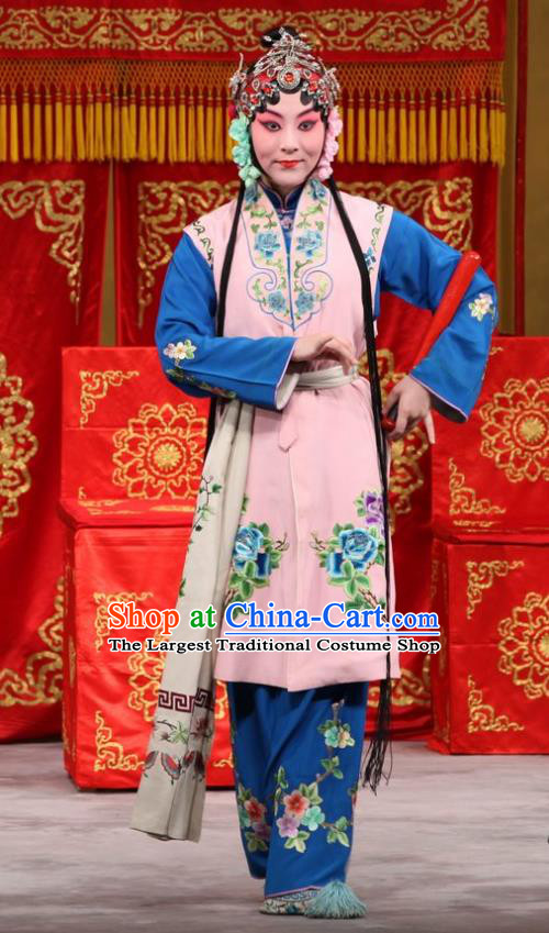 Chinese Beijing Opera Young Lady Garment Jin Yunu Costumes and Hair Accessories Traditional Peking Opera Xiaodan Maidservant Dress Apparels