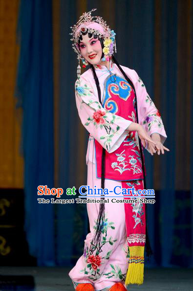 Chinese Beijing Opera Village Girl Garment Costumes and Hair Accessories Traditional Peking Opera Hua Tan Dress Country Woman Jin Yunu Apparels