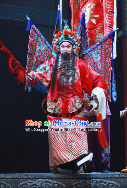 Chinese Peking Opera Elderly Male Apparels Costumes and Headpieces Beijing Opera King Wu Sangui Garment Armor Clothing with Flags