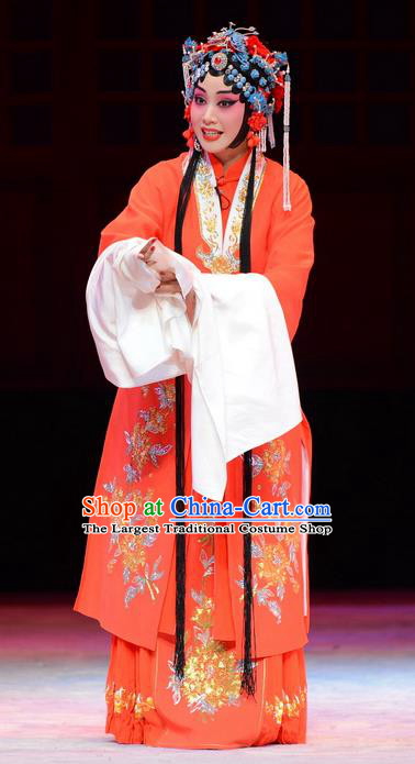 Chinese Ping Opera Diva Zhao Yanrong Apparels Costumes and Headpieces Yu Zhou Feng Traditional Pingju Opera Actress Red Dress Garment