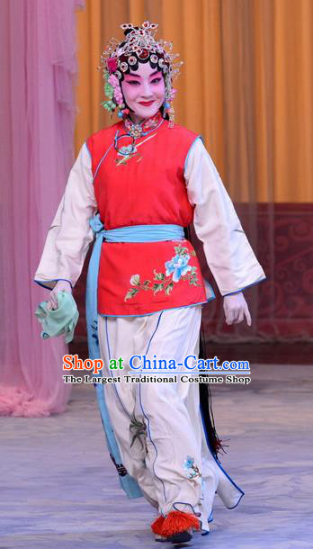 Chinese Beijing Opera Xiaodan Garment Costumes and Hair Accessories The Jade Hairpin Traditional Peking Opera Servant Girl Xiao Hui Dress Apparels
