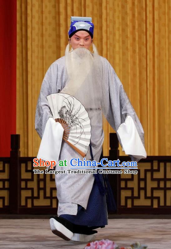 Ying Tian Qiu Chinese Peking Opera Elderly Male Apparels Costumes and Headpieces Beijing Opera Laosheng Garment Prefecture Wang Jun Clothing