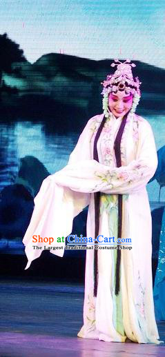 Chinese Beijing Opera Hua Tan Bai Suzhen Garment Forbidden Love Costumes and Hair Accessories Traditional Peking Opera Actress Dress Fairy Apparels