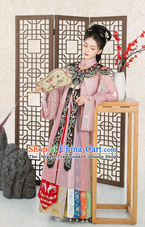 Chinese Traditional Ming Dynasty Noble Female Historical Costumes Ancient Patrician Lady Hanfu Dress Embroidered Garment Complete Set