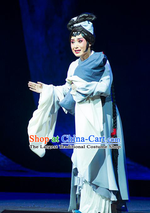 Chinese Sichuan Opera Young Female Du Juan Costumes and Hair Accessories Hui Lan Ji Traditional Peking Opera Actress Dress Country Woman Apparels