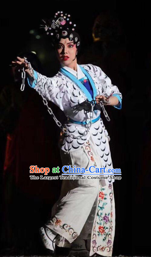 Chinese Sichuan Opera Actress The Legend of White Snake Bai Suzhen Garment Costumes and Hair Accessories Traditional Peking Opera Young Lady Dress Heroine Apparels