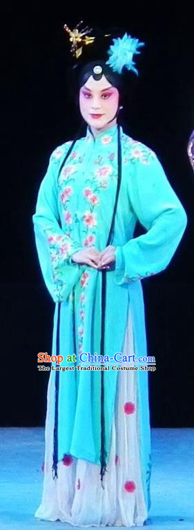 Chinese Sichuan Opera Actress Red Plum Garment Costumes and Hair Accessories Traditional Peking Opera Hua Tan Blue Dress Diva Apparels