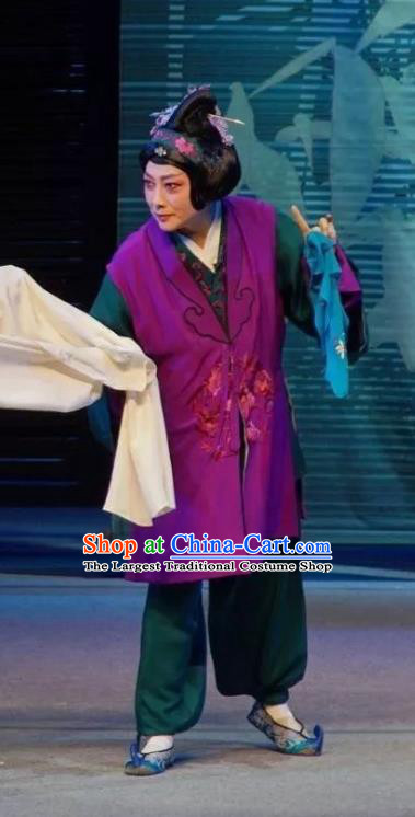 Chinese Sichuan Opera Elderly Female Garment Costumes and Hair Accessories Li Yaxian Traditional Peking Opera Dame Dress Apparels