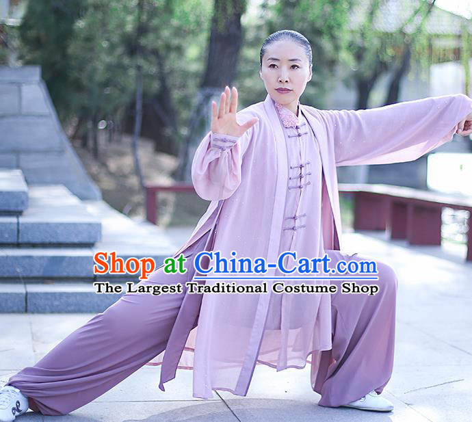 Chinese Traditional Tai Chi Competition Costume Professional Tai Ji Training Outfits Clothing Top Grade Martial Arts Lilac Uniform for Women