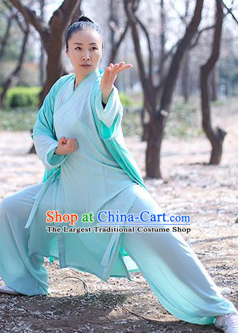 Chinese Traditional Tai Chi Competition Costume Professional Martial Arts Training Outfits Top Grade Tai Ji Performance Light Green Uniform for Women