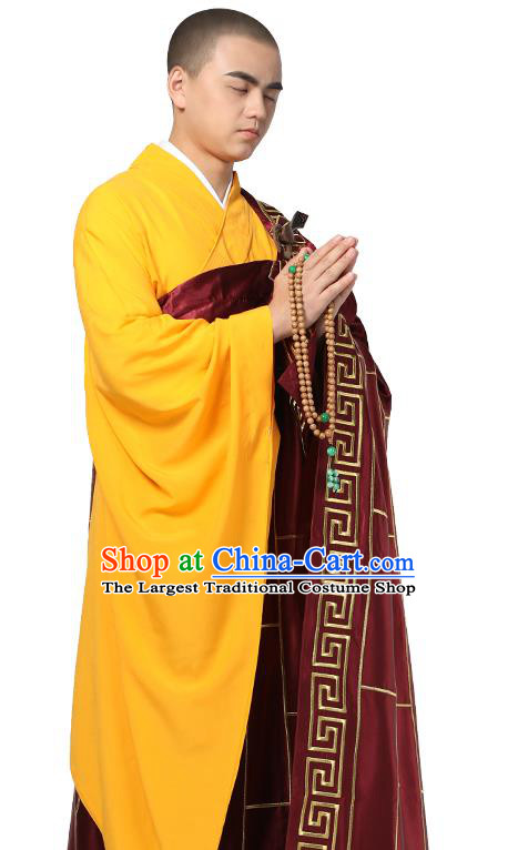 Chinese Traditional Monk Wine Red Silk Frock Costume Buddhism Clothing Cassock Bonze Garment for Men