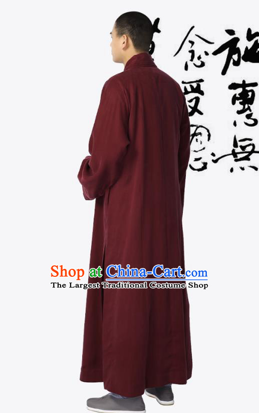 Chinese Traditional Buddhist Bonze Costume Meditation Garment Monk Wine Red Robe Frock for Men