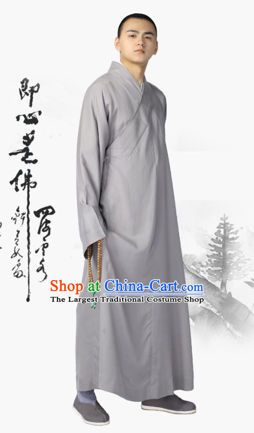 Chinese Traditional Buddhist Bonze Costume Meditation Garment Monk Light Grey Robe Frock for Men