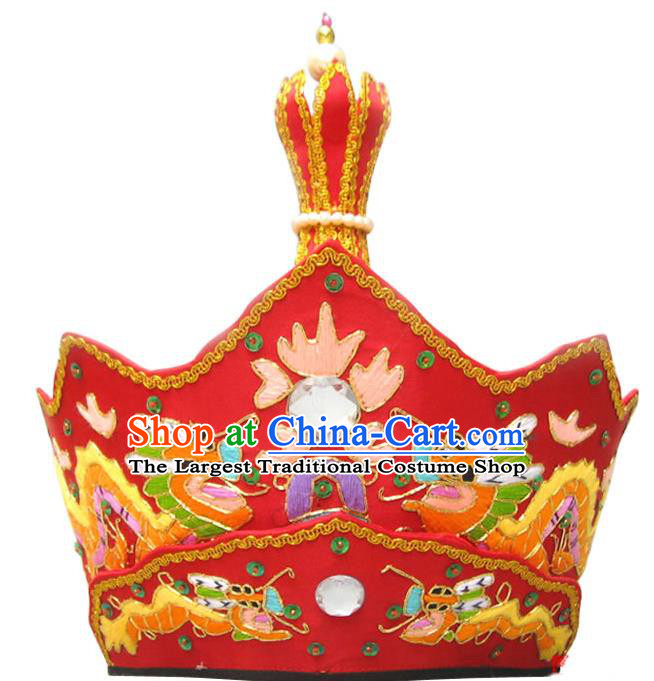 Chinese Top Grade Monk Embroidered Dragons Red Hat Traditional Buddhist Hair Accessories Mitre Vairocana Headwear