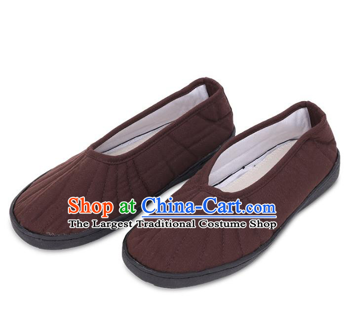 Top Grade Chinese Monk Shoes Traditional Buddhist Shoes Priest Brown Shoes