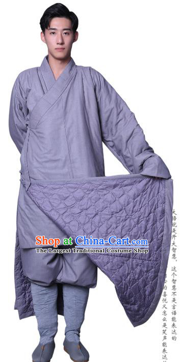 Chinese Traditional Buddhist Monk Costume Meditation Garment Winter Bonze Clothing Grey Cotton Wadded Robe for Men