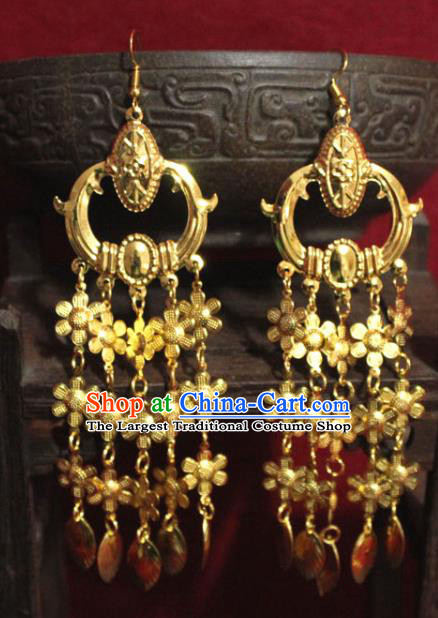 Traditional Chinese Ancient Princess Golden Earrings Handmade Jewelry Accessories Tassel Eardrop for Women
