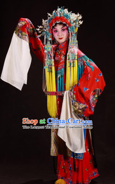 Chinese Sichuan Opera Hua Tan Garment Costumes and Hair Accessories Qing Yun Palace Traditional Peking Opera Queen Xi Hui Red Dress Apparels