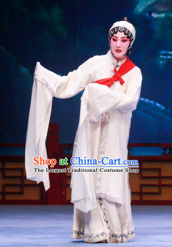 Chinese Ping Opera Distress Maiden Apparels Costumes and Headpieces Shao Gu Ji Traditional Pingju Opera Young Female White Dress Garment