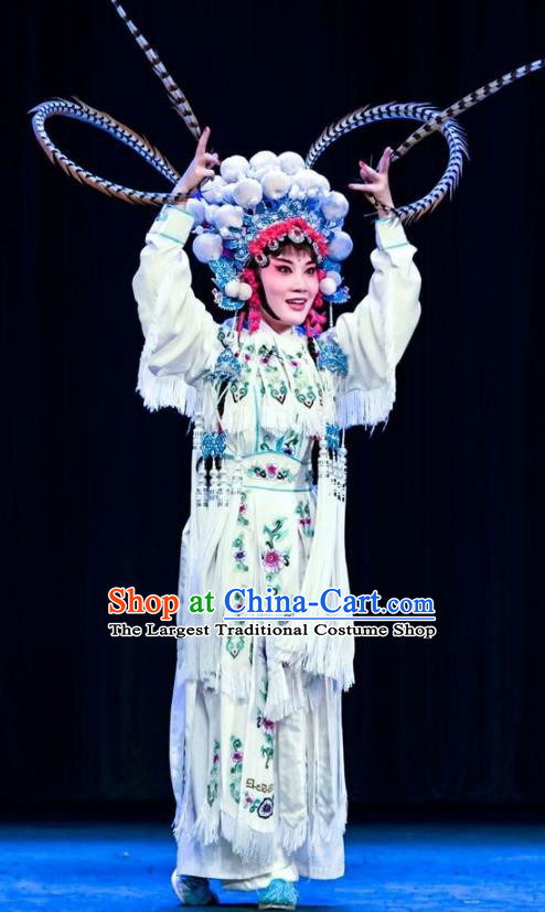 Chinese Sichuan Opera Goddess Bai Shan Garment Costumes and Hair Accessories Ren Jian Hao Traditional Peking Opera Hua Tan Dress Diva Apparels