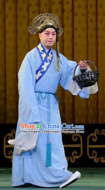 Yu Bei Pavilion Chinese Peking Opera Xiaosheng Garment Costumes and Headwear Beijing Opera Scholar Liu Chunsheng Apparels Clothing